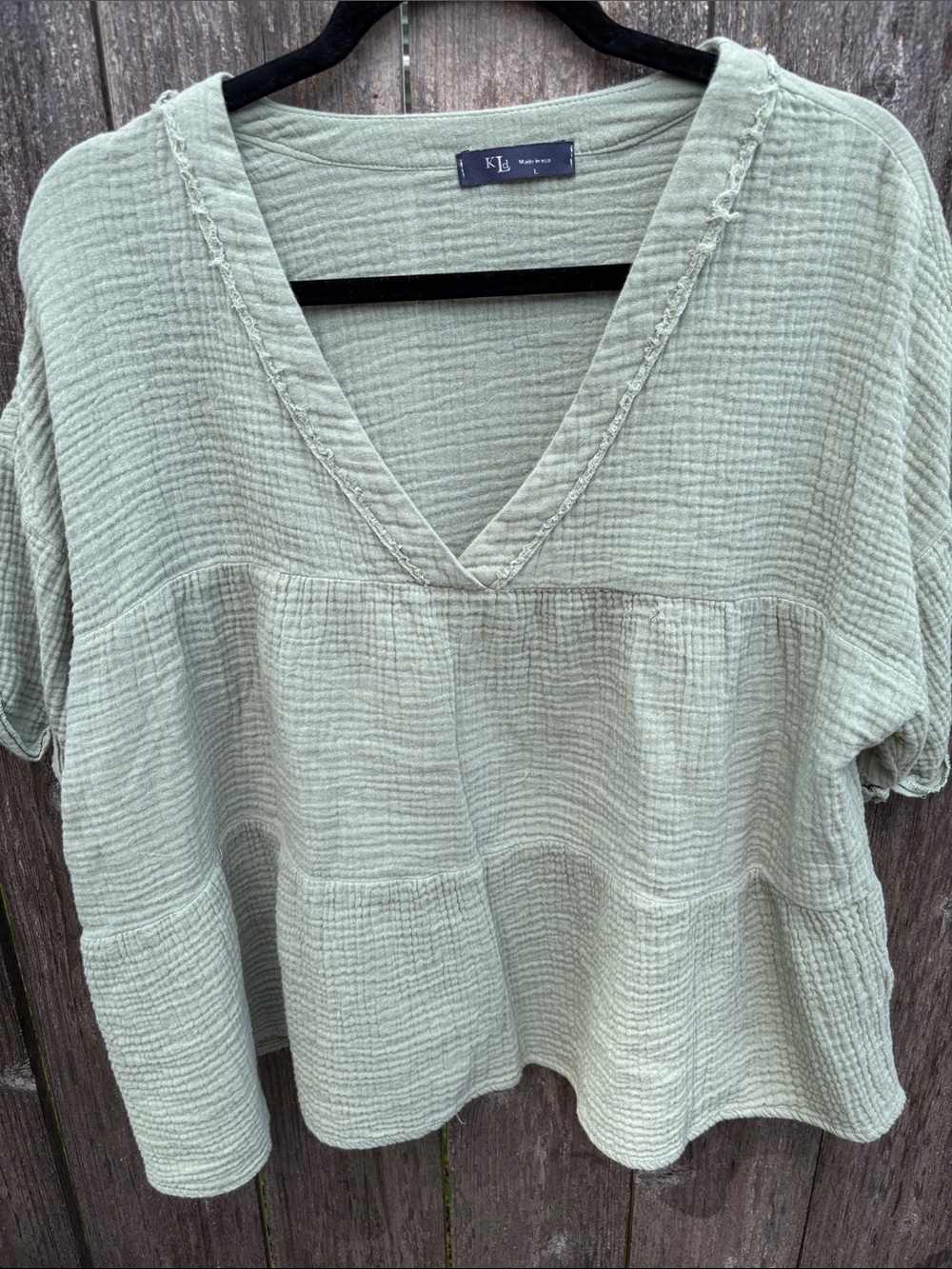 K&L Sage Green V-Neck Gauze Crop Top